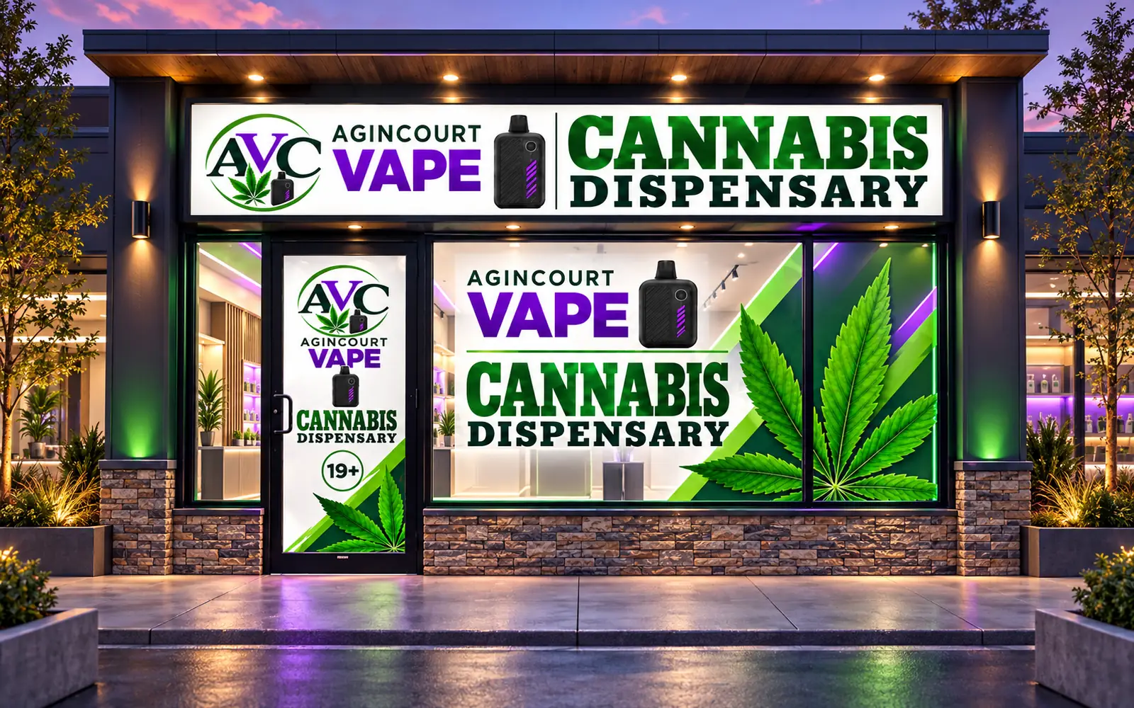 Illustrated Agincourt Vape Cannabis Dispensary storefront concept Illustrated Agincourt Vape Cannabis Dispensary storefront concept for Sheppard Avenue East in Agincourt, Scarborough